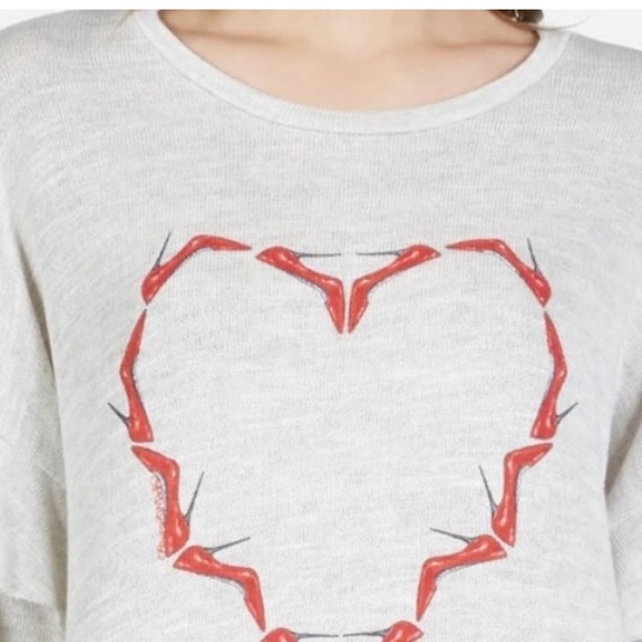 LAUREN MOSHI LIGHTWEIGHT KNIT PULLOVER SWEATER HEART STILETTOS 👠 PRINT SZ S - Picture 4 of 11